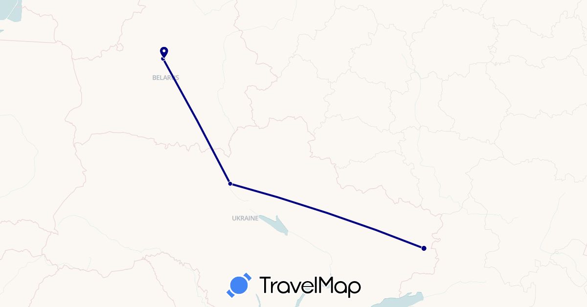 TravelMap itinerary: driving in Belarus, Ukraine (Europe)